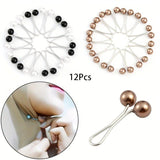 12pcs Faux Pearls Beads U - Shaped Safety Pin Set Headscarf Shawl Hijab Clips Set Simple Style - fusionstore.ae